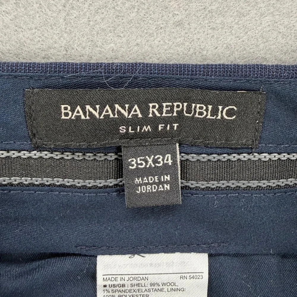 Banana‎ Republic Slim Performance Dress Pants Mens 35x34 Navy Blue Marzotto Wool